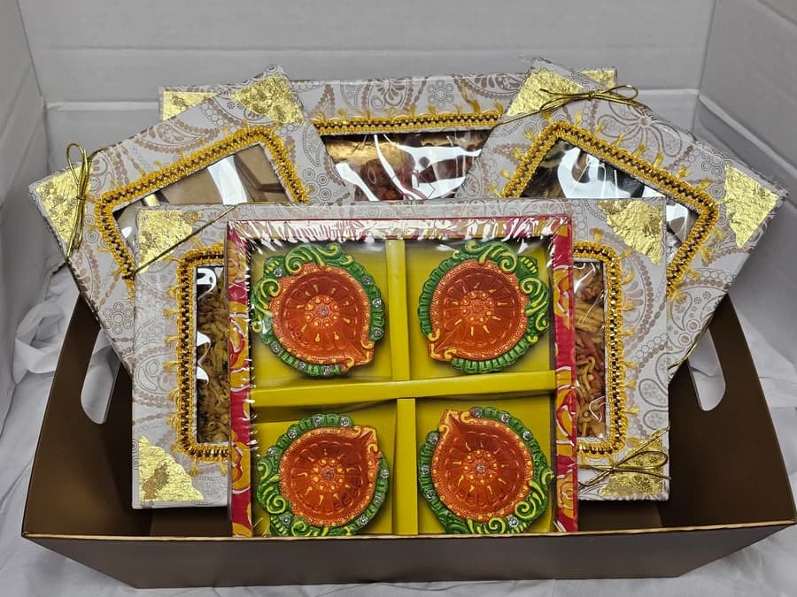 Diwali Diya Bandini Gift Basket from Surati Farsan Mart