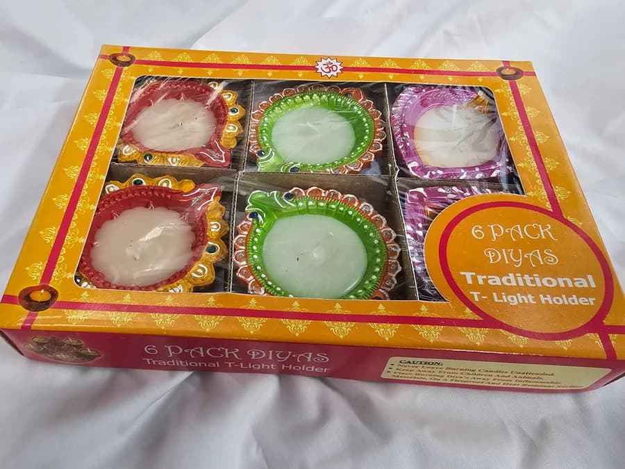 Diya - 6 pack diya with wax candles from Surati Farsan Mart